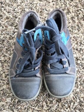 Clarks Gray Leather Sneakers with Teal Accent for Kids